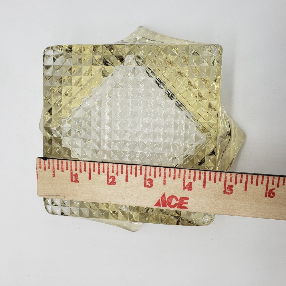 VTG Twisted Square Amber Yellow Glass Ashtray Heavy Waffle Base MCM L.E. Smith‎ - Picture 9 of 16